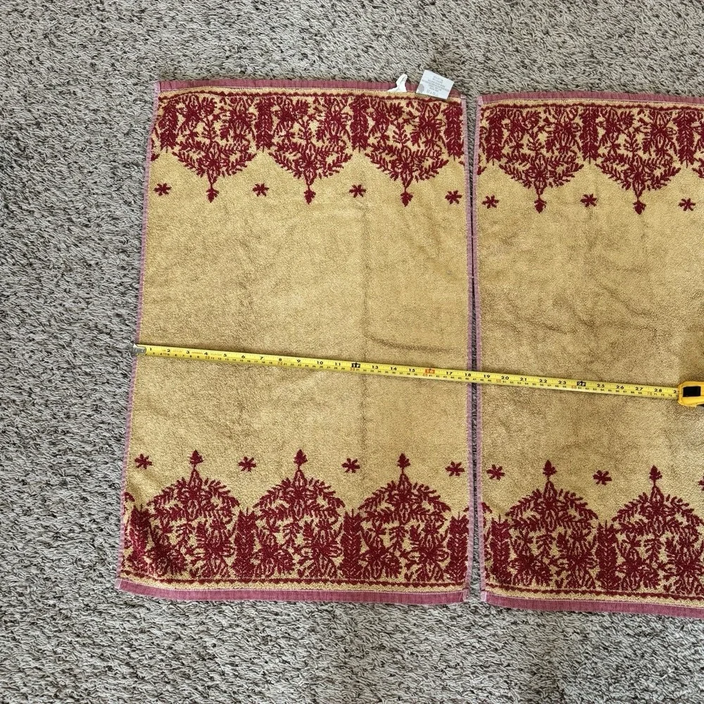 Southern Living‎ Bath Towels Winter Theme Red w/Gold Backside Reversible 3pc